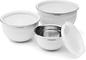 Cuisinart CTG-00-SMBW White Lacquered Stainless Steel Mixing Bowls with Lids, Set of 3 | Amazon (US)