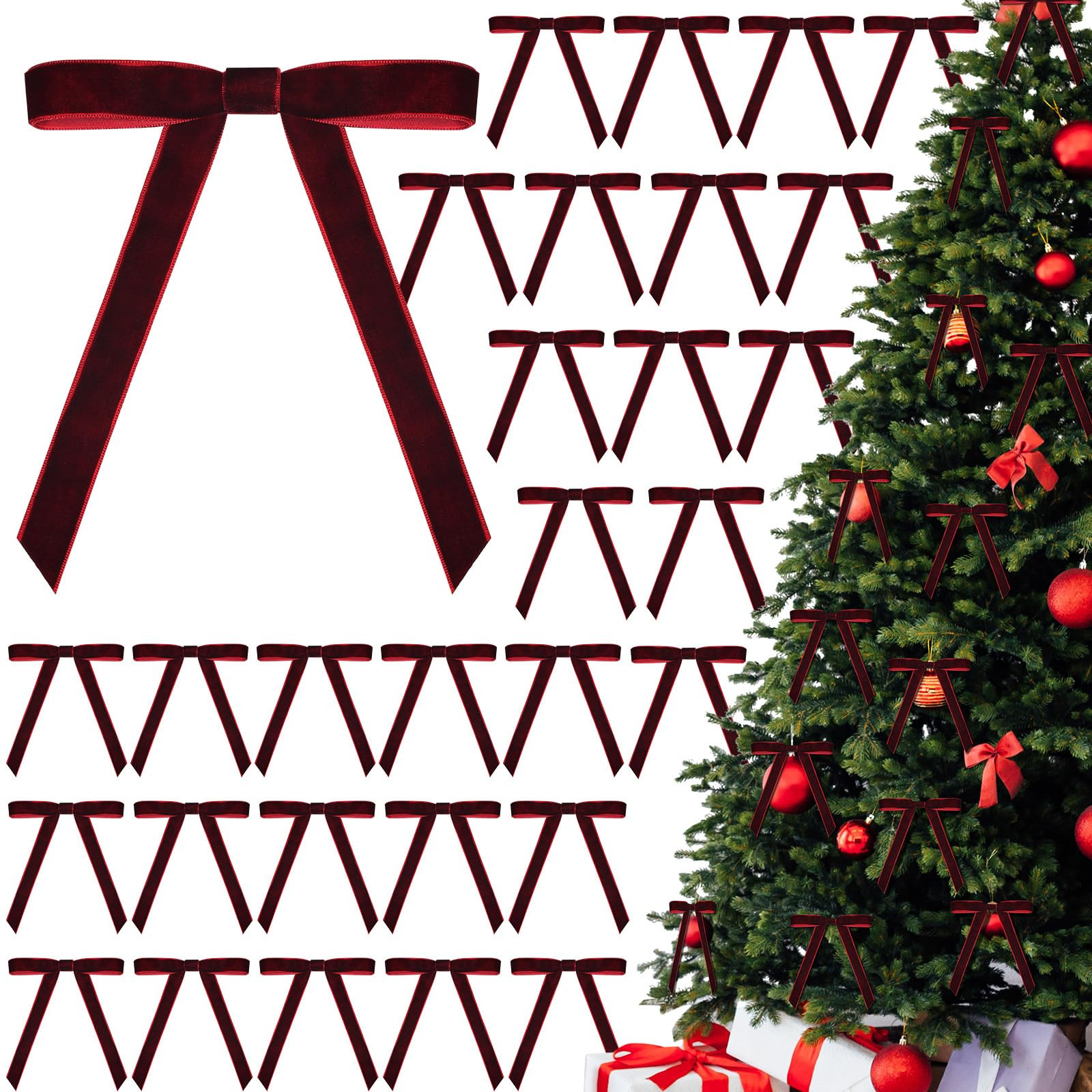 30 Pcs Christmas Velvet Wreath Bows, 5 x 7 Inch Vintage Velvet Ribbon Rustic Crafts Gift Bows for... | Amazon (US)