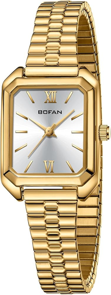 BOFAN Square Small Gold Watches for Women Easy Read Ladies Quartz Wrist Watches with Gold Stainle... | Amazon (US)