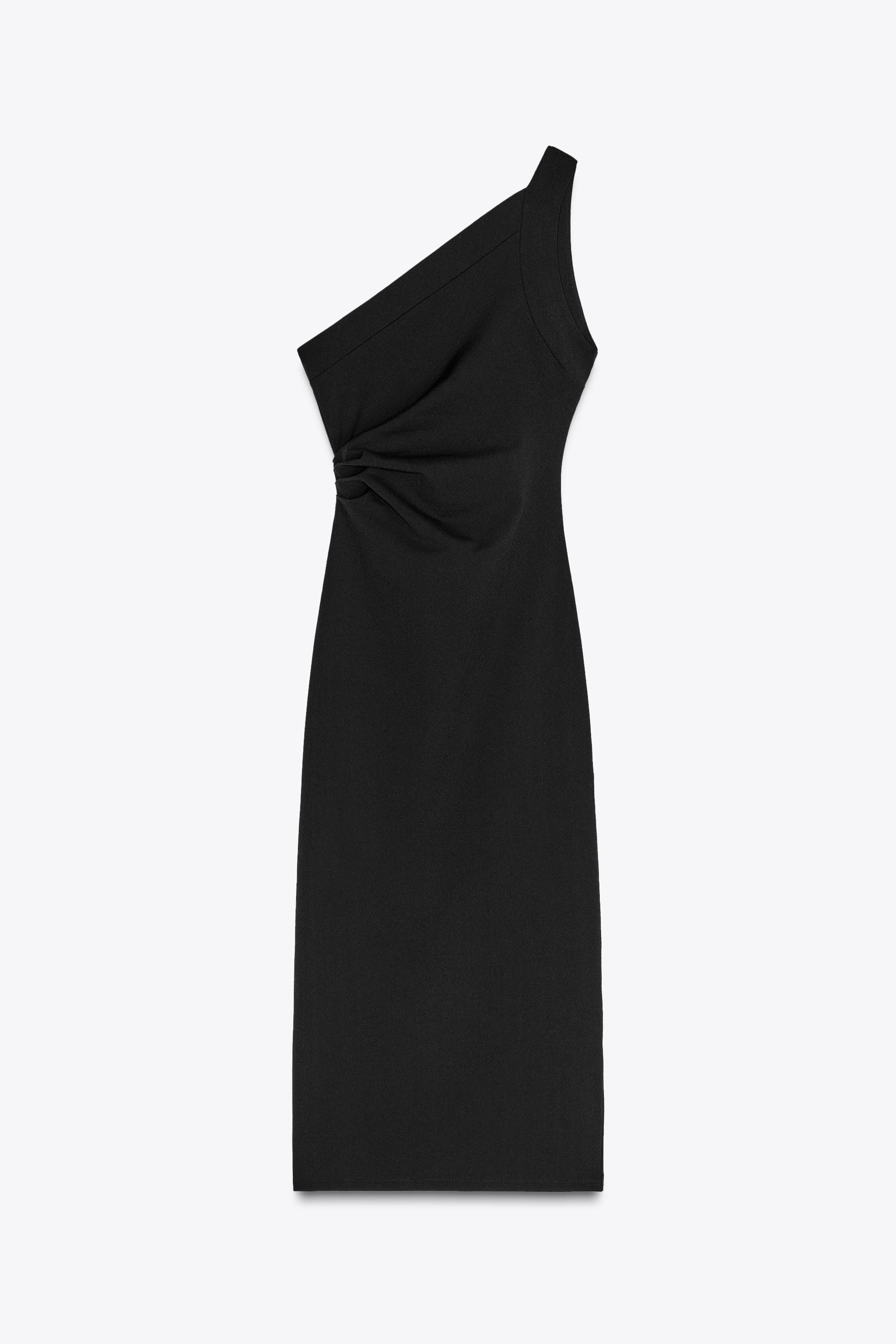 Fitted midi dress made from stretch fabric. Asymmetric neckline and wide strap. Gathered detail a... | Zara UK