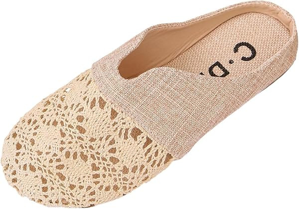 Women Crochet Slip-On Mules - Breathable Lace Closed Toe Flats, Casual Canvas Backless Loafers, C... | Amazon (US)