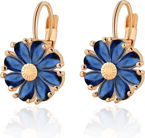 Gold Plated Flower Earrings Birthstone Leverback Earrings Hypoallergenic Vintage Floral Earrings ... | Amazon (US)