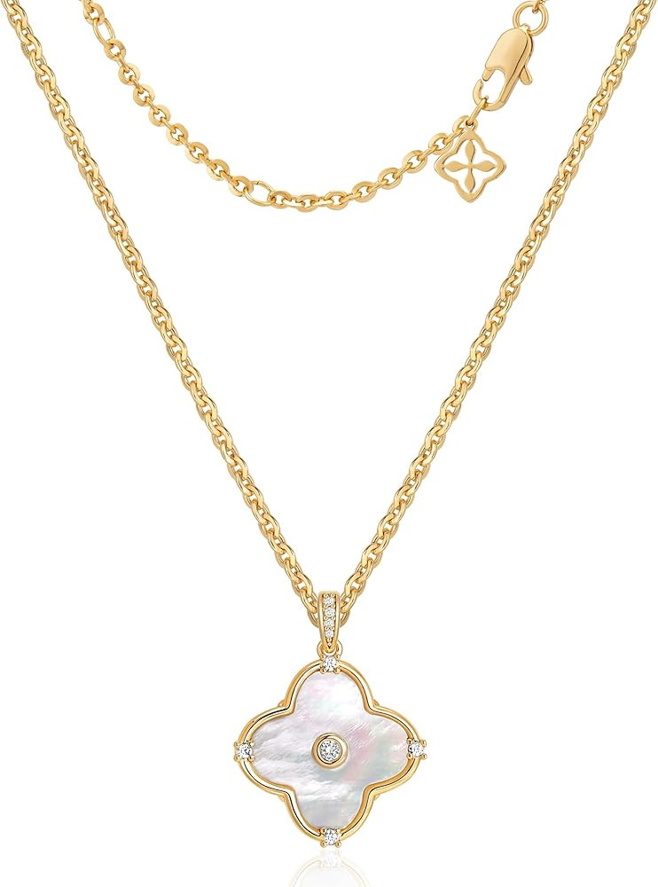 OSIANA Reversible Clover Necklace for Women 14K Gold Plated Natural Stone Four Leaf Pendant Neckl... | Amazon (US)
