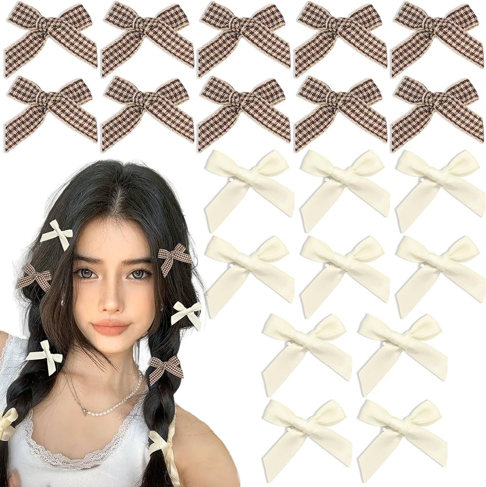Arocooy 20pcs Beige Mini Bows for Hair Brown Gingham Bow Hair Clips Ponytail Houndstooth Bow Hair... | Amazon (US)