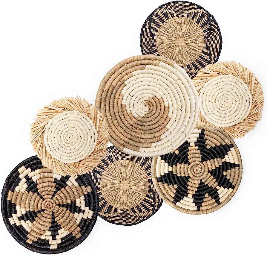 Hanging Woven Wall Basket Set - 7 Unique Handcrafted Seagrass Baskets for Boho, Farmhouse & Rusti... | Amazon (US)