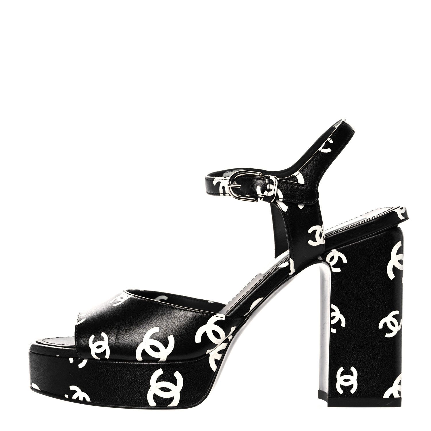 CHANEL Printed Lambskin CC Sandals 36 Black White | FASHIONPHILE | Fashionphile