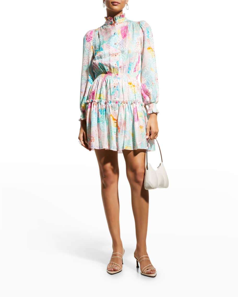 Hunter Bell NYC Joplin Button-Front Ruffle Mini Dress | Neiman Marcus