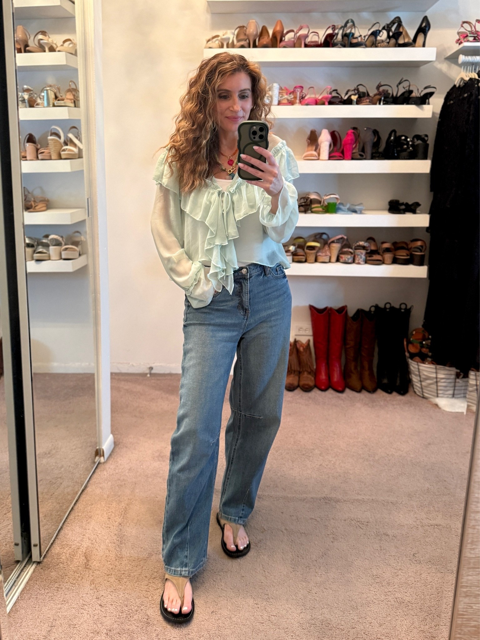What I wore to work today

Macy’s ruffle boho top - sold out in this color but available in white (size small)
Rib knit tank (size medium) 
Walmart barrel leg jeans (size 2)

workwear outfit, casual outfit, trendy shoes, spring shoes, summer shoes, casual office look, office look, easy outfit, Spring outfits 2026

#LTKootd #LTKSeasonal #LTKSaleAlert