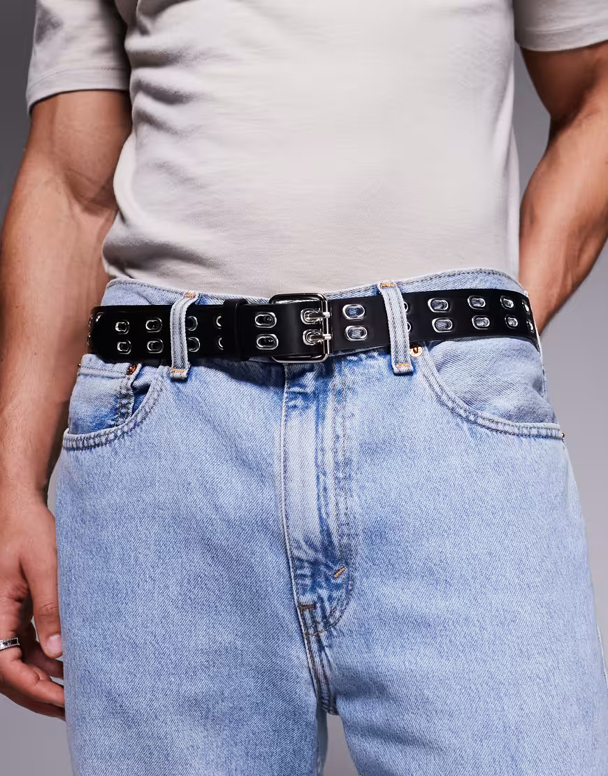 ASOS DESIGN oval eyelet belt in black | ASOS (Global)