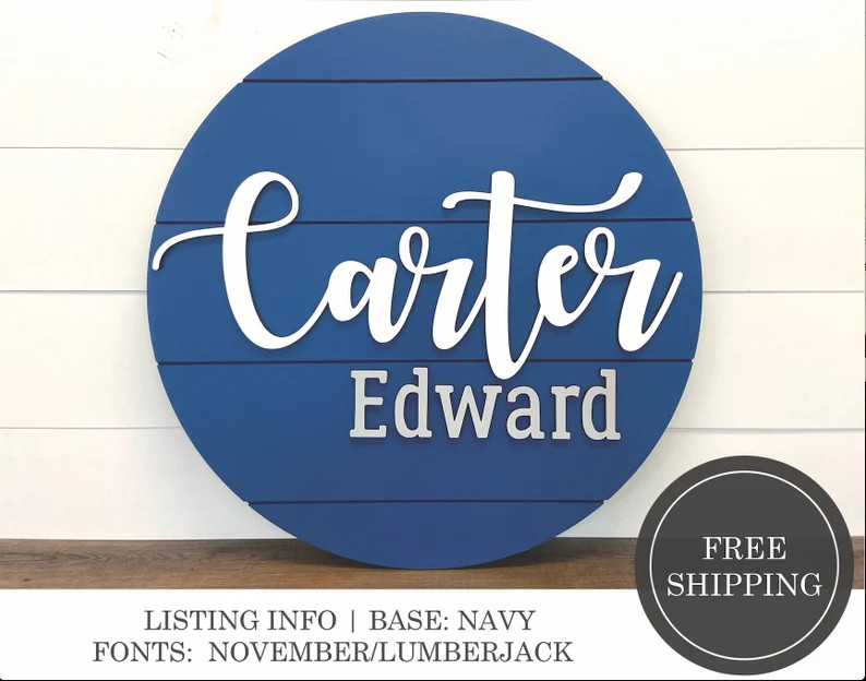 Shiplap round nursery name sign 24", name sign for nursery girl, boy, above crib sign  baby showe... | Etsy (US)