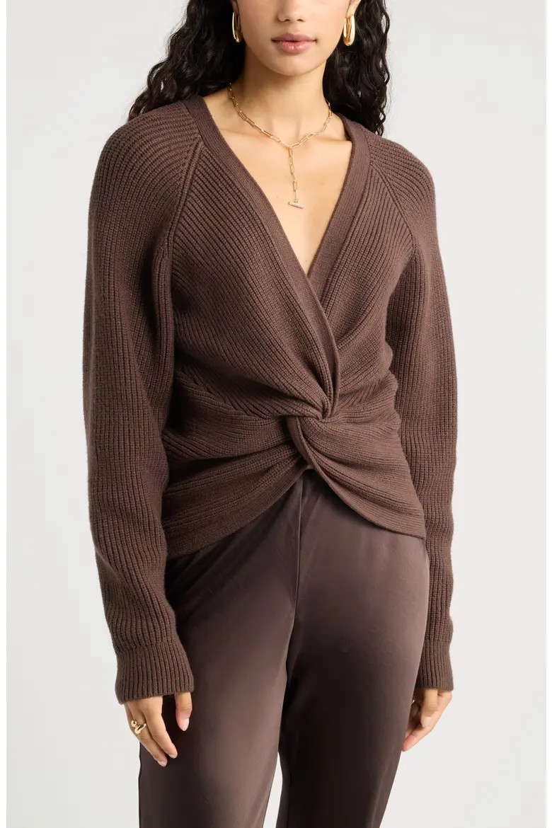 Open Edit Softluxe Twist Reversible Sweater in Black at Nordstrom, Size Small | Nordstrom