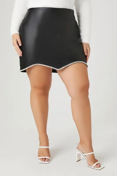 Plus Size Rhinestone-Trim Mini Skirt | Forever 21 | Forever 21 (US)