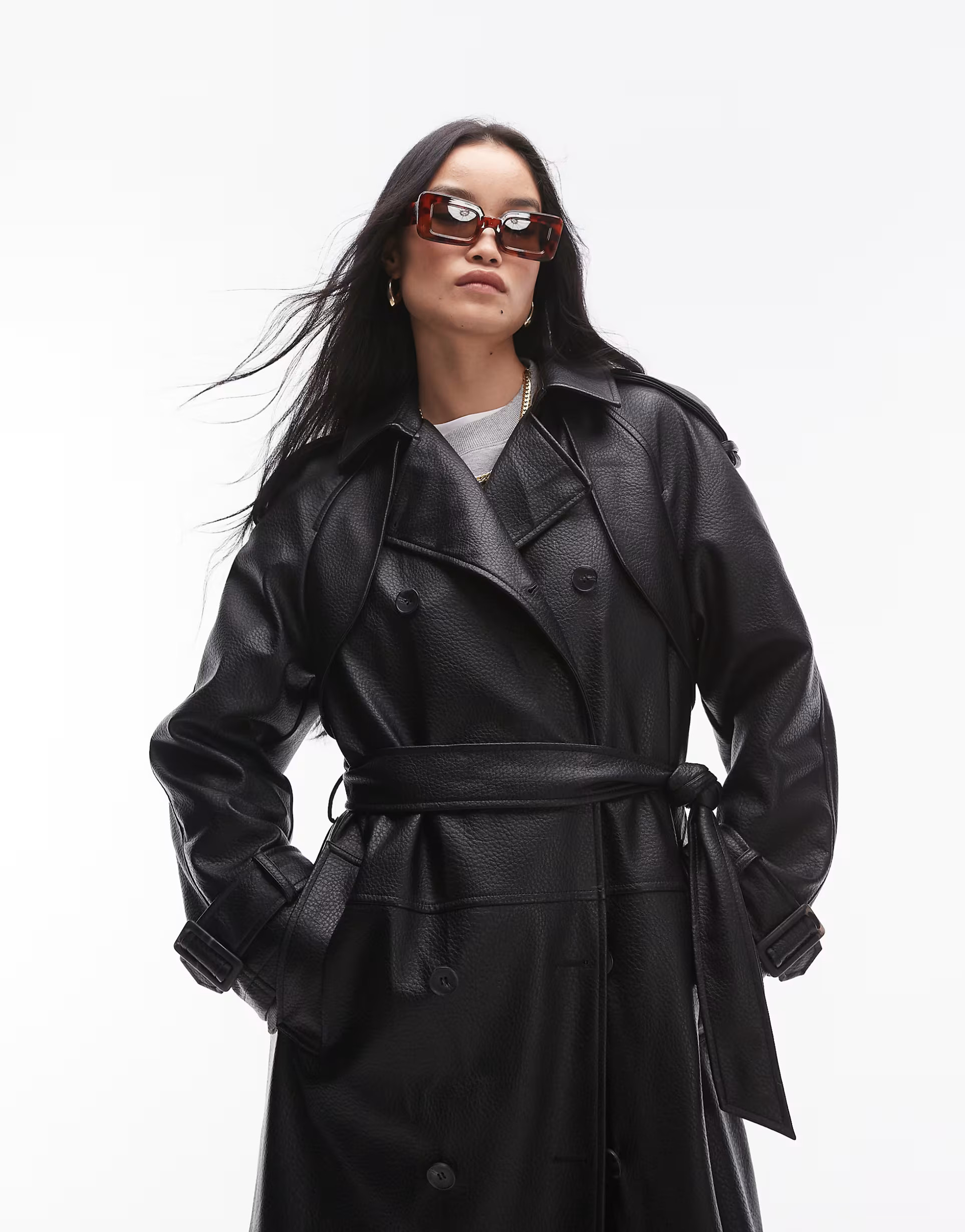 Topshop textured faux leather trench coat in black | ASOS | ASOS (Global)