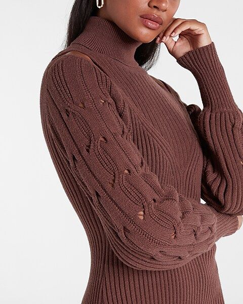 Shoulder Cutout Turtleneck Midi Sweater Dress | Express