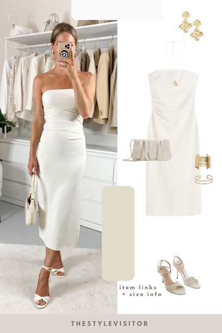 Holiday bandeau dress wearing size XS. It’s off-white but not cream. 

Read the size guide/size reviews to pick the right size. Leave a 🖤 to favorite this post and come back later to shop!

outfit inspiration, summer dress, white midi dress, travel capsule summer, H&M, gold jewelry, white mules, Mango chain bag Netherlands. 

#LTKeurope #LTKSeasonal #LTKstyletip