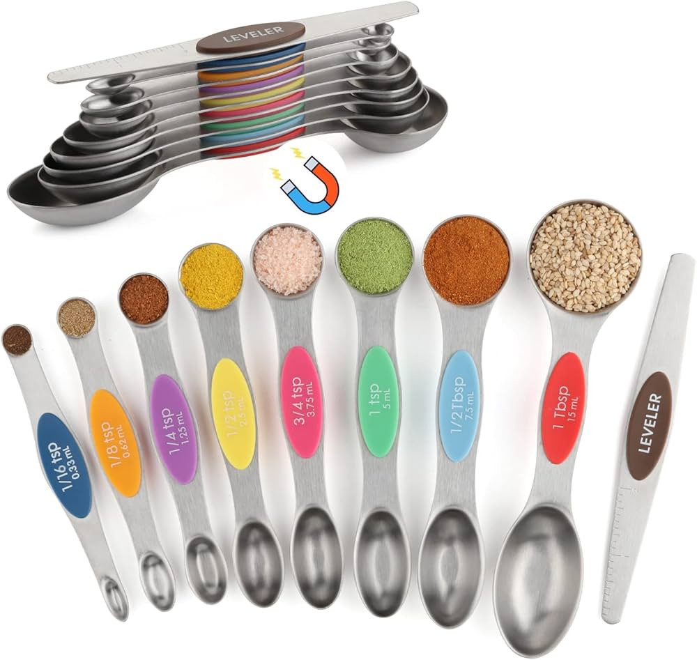 Measuring Spoons Set of 9 Magnetic Measuring Spoons Dual Sided Stainless Steel Measuring Spoons S... | Amazon (US)