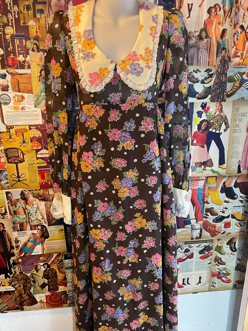 Vintage 70s Maxi Dress Floral  Rare | Etsy (Global)