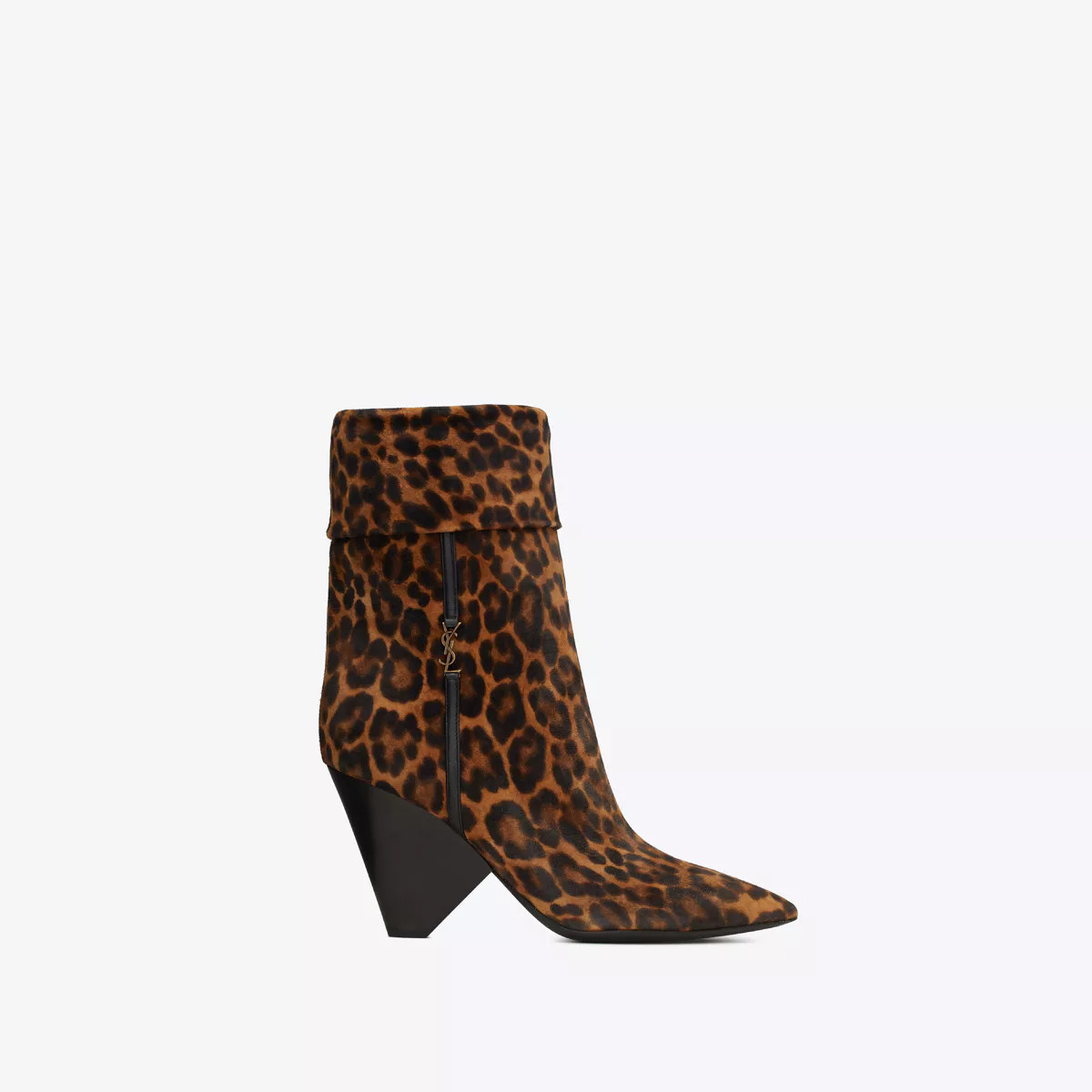 Niki Booties In Leopard-Print Suede And Gold-Tone Monogram Amber 6.5 | Saint Laurent Inc. (Global)