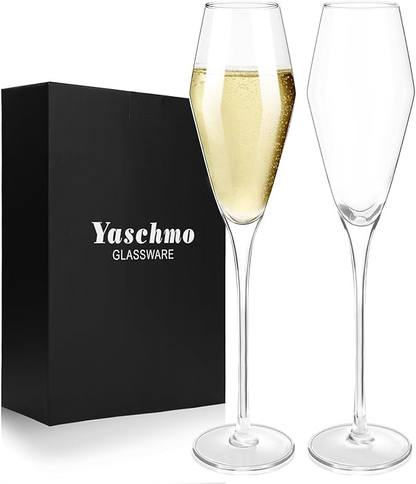 Champagne Flutes Glasses Set of 2, 8.4 oz Hand Blown Crystal Wedding Flutes Glasses, Elegant Tuli... | Amazon (US)