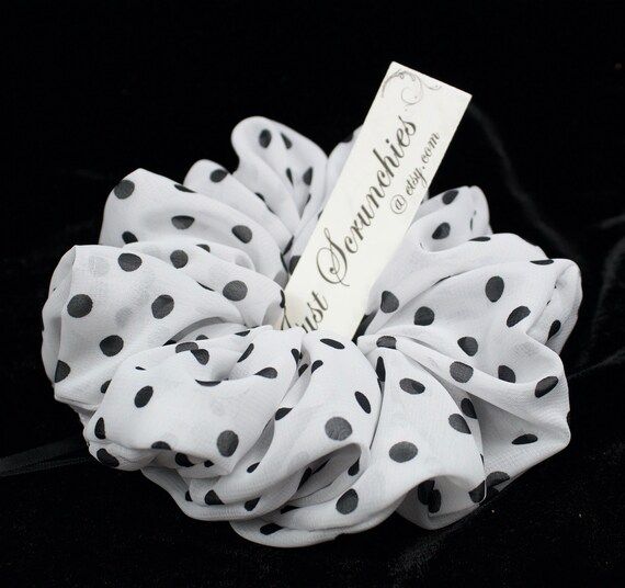 Big Black and White Polka Dot Scrunchie | Gifts for Her Under 15 Dollars | Hair Bows | Handmade i... | Etsy (US)
