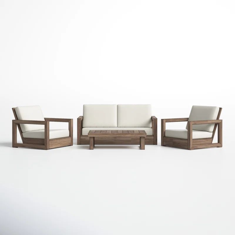 Donnie Solid Wood 4 - Person Seating Group with Cushions | Wayfair North America