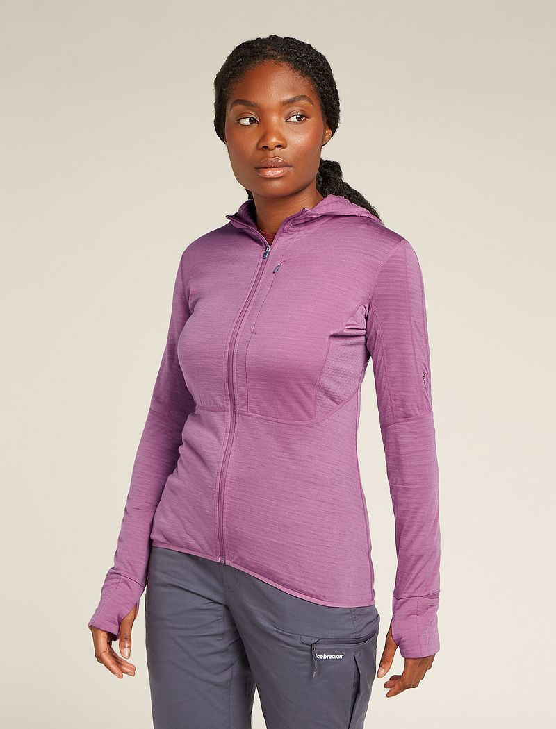 Icebreaker Merino Blend 200 Realfleece™ Descender Long Sleeve Zip Hoodie - Woman - Deco - Size L | Icebreaker US