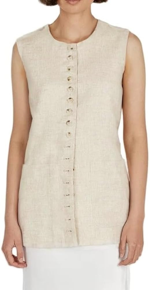 EZAPINE Women Cotton Linen Vest Summer Long Lightweight Button Down Sleeveless Casual Tank Tops w... | Amazon (US)