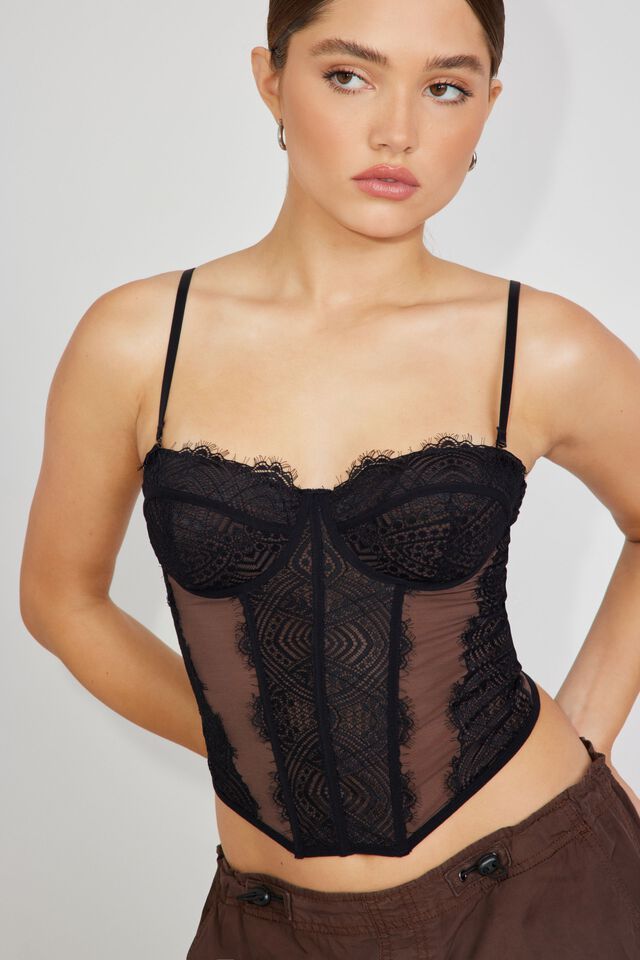 Chrishell Lace & Mesh Bustier Top | Garage Clothing