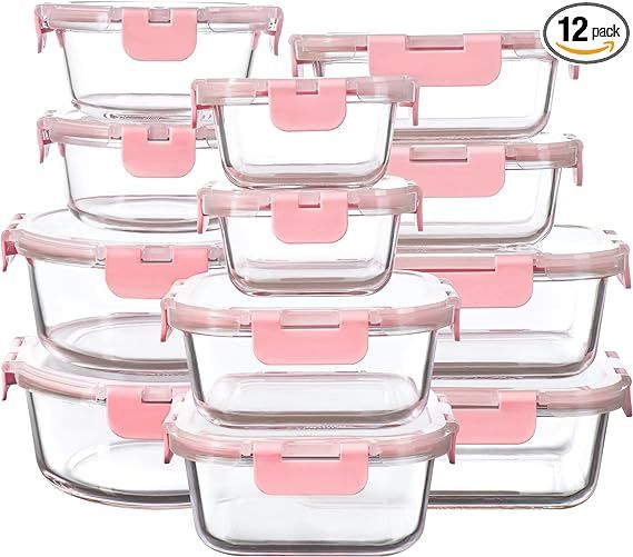 FAWLES 12 Pack Glass Storage Containers with Lids, Leak-Proof Meal Prep Containers, Dishwasher/Mi... | Amazon (US)