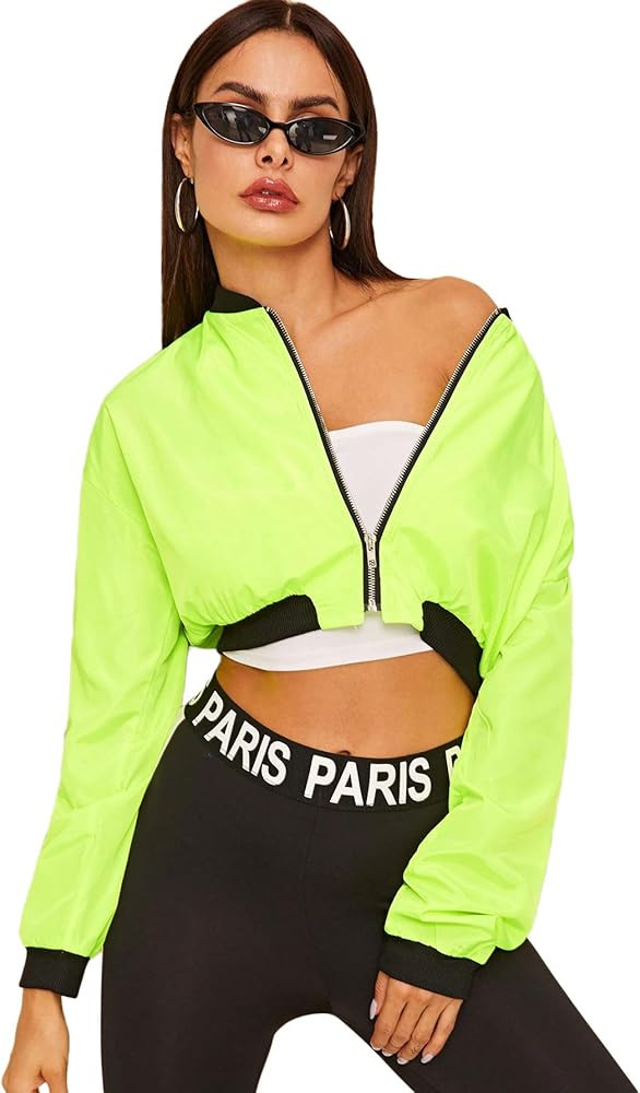 Floerns Women's Long Sleeve Lightweight Crop Bomber Jacket | Amazon (US)