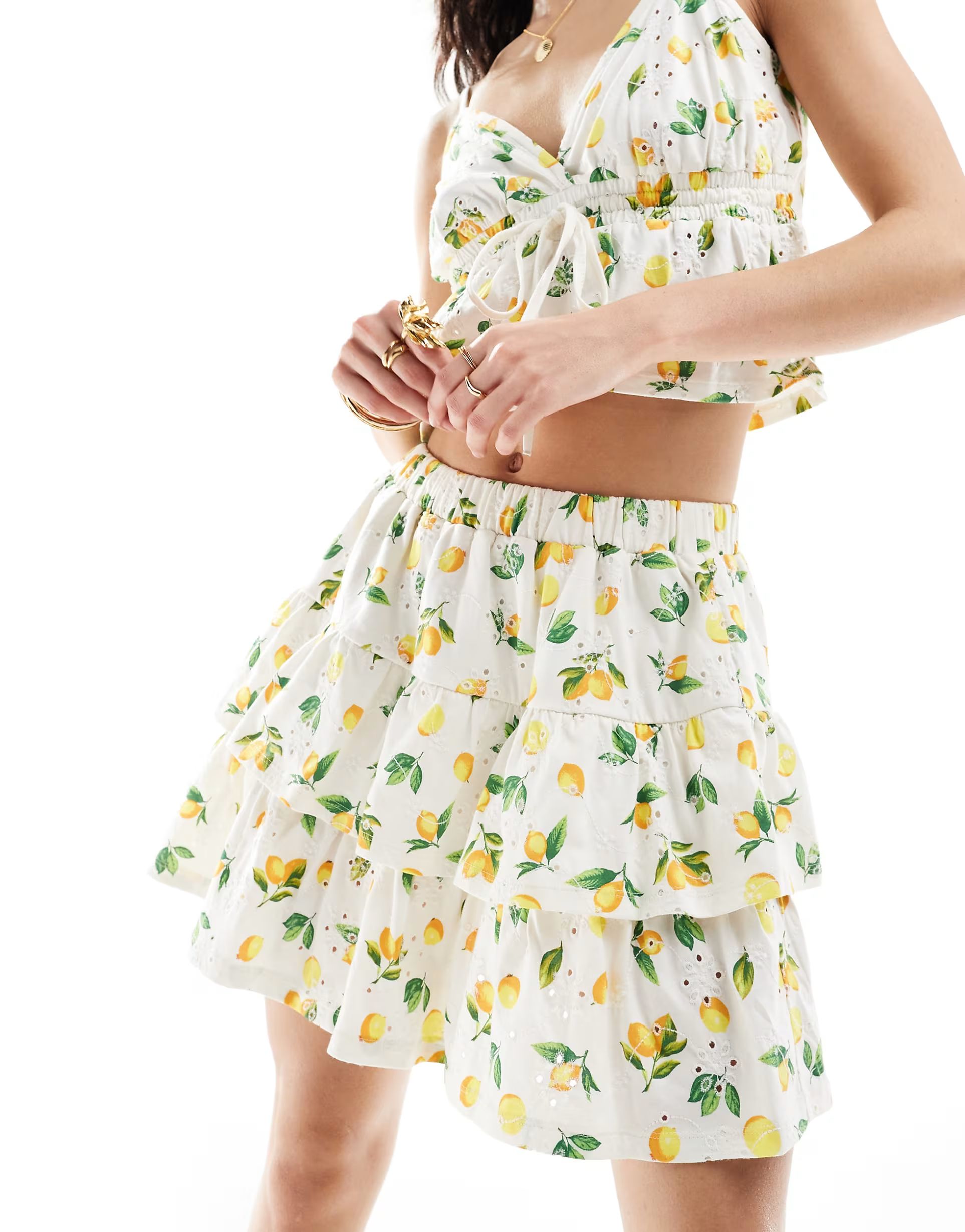 ASOS DESIGN tiered broderie skirt in lemon print | ASOS | ASOS (Global)