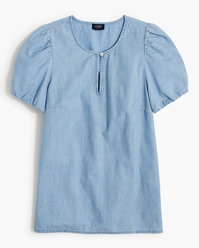 Puff-sleeve keyhole top in chambray | J.Crew Factory