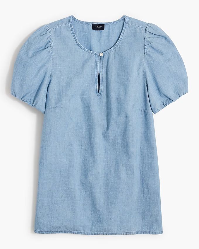 Puff-sleeve keyhole top in chambray | J.Crew Factory