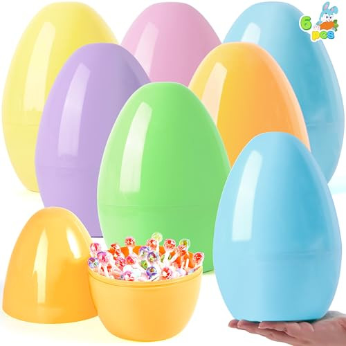 JOYIN 10" Jumbo Easter Eggs, 6PCS Pastel Plastic Giant Eggs Empty Fillable for Easter Filling Treats Party Favor Hunt Classroom Prize Supplies Decoration | Amazon (US)