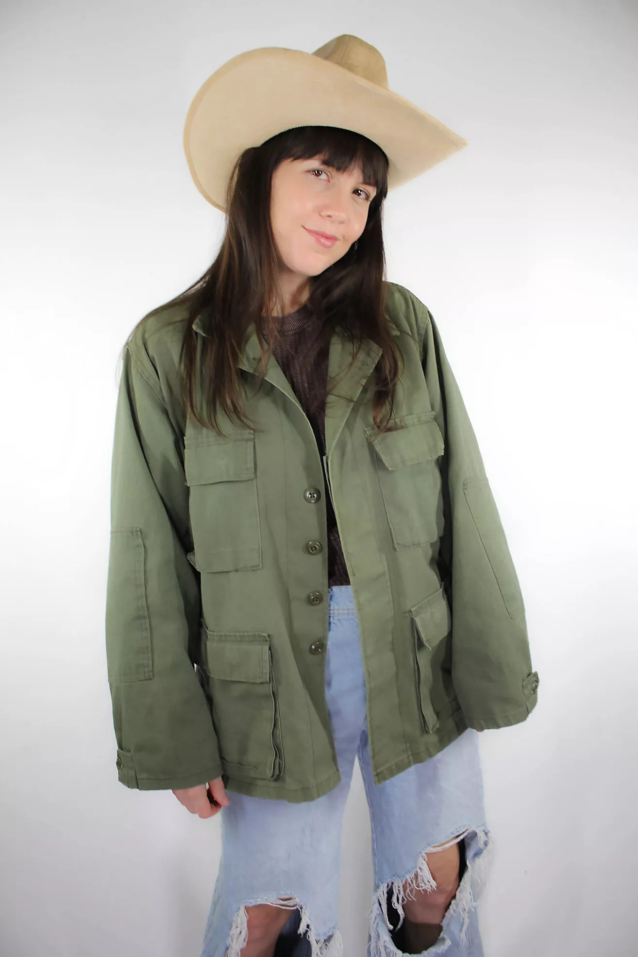Vintage Army Green Button Down Jacket Selected By Moons + Junes Vintage | Free People (Global - UK&FR Excluded)