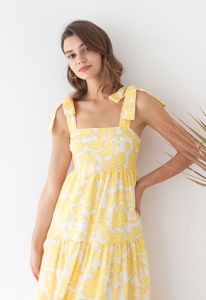 Divine Flower Vine Printed Tie-Strap Maxi Dress | Chicwish