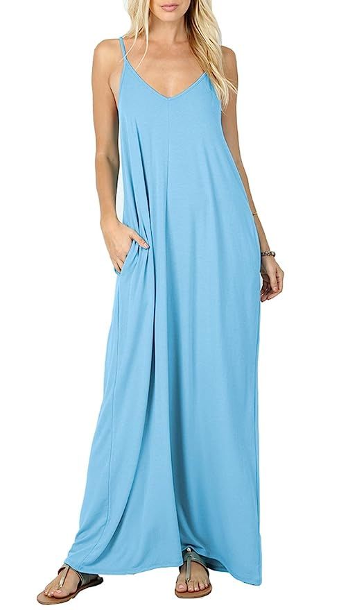 VIISHOW Women's Summer Casual Plain Flowy Pockets Loose Beach Cami Maxi Dresses | Amazon (US)