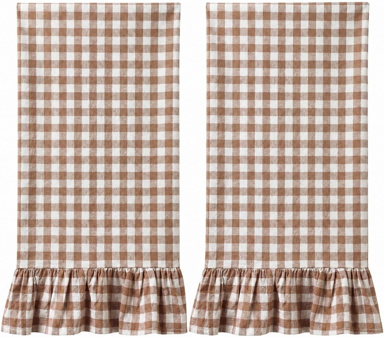 Tan Gingham Kitchen Towels Set of 2, 18 x 28 Inch 100% Cotton Ruffled Large Dish Towels with Hanging Loop Reusable, Soft Absorbent Farmhouse Multipurpose Classic Plaid Tea Towels | Amazon (US)