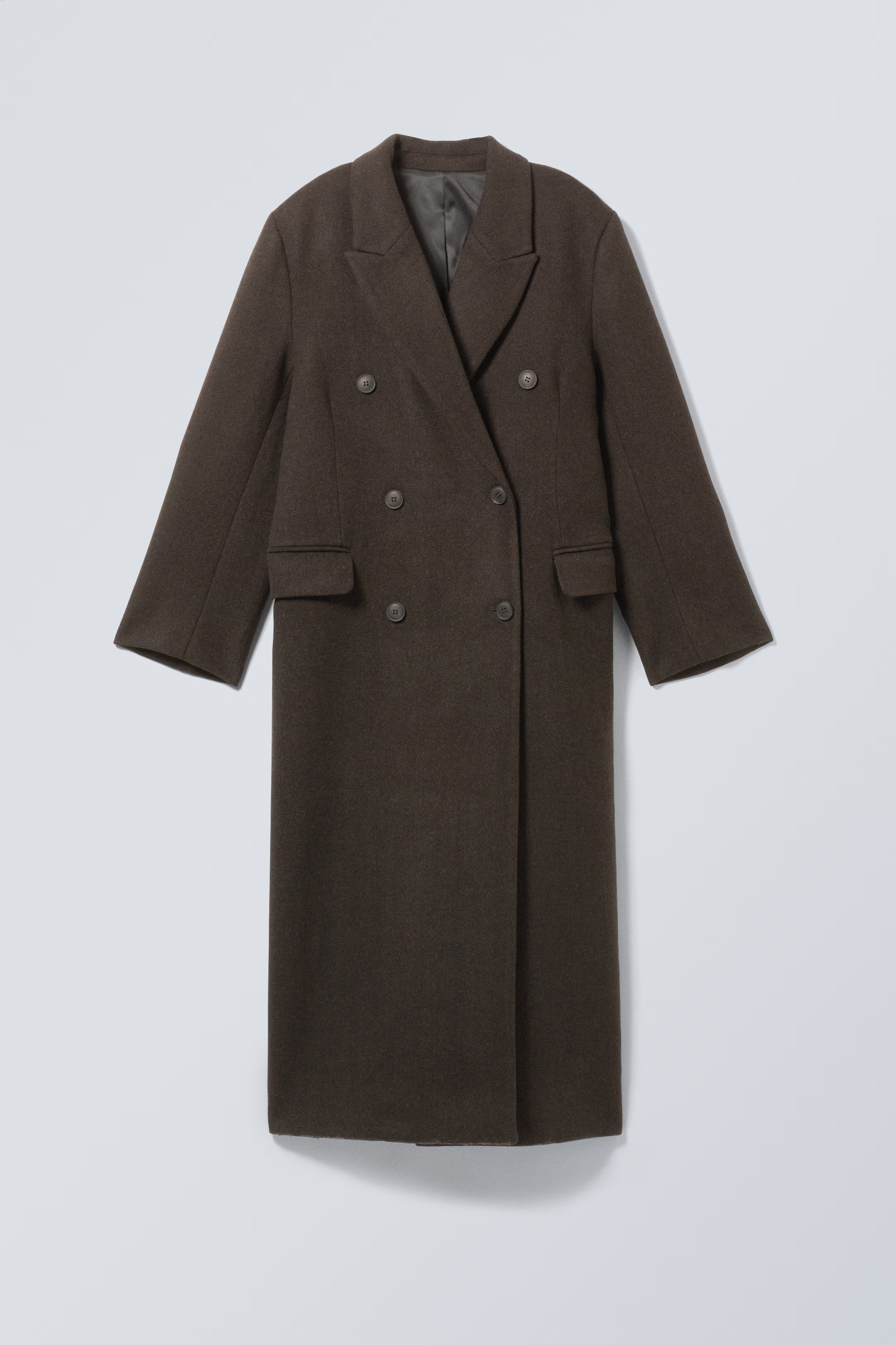 Oversized Double-Breasted Wool-Blend Coat - Long sleeve - Long - Dark Brown - Ladies | H&M GB | H&M (UK, MY, IN, SG, PH, TW, HK)