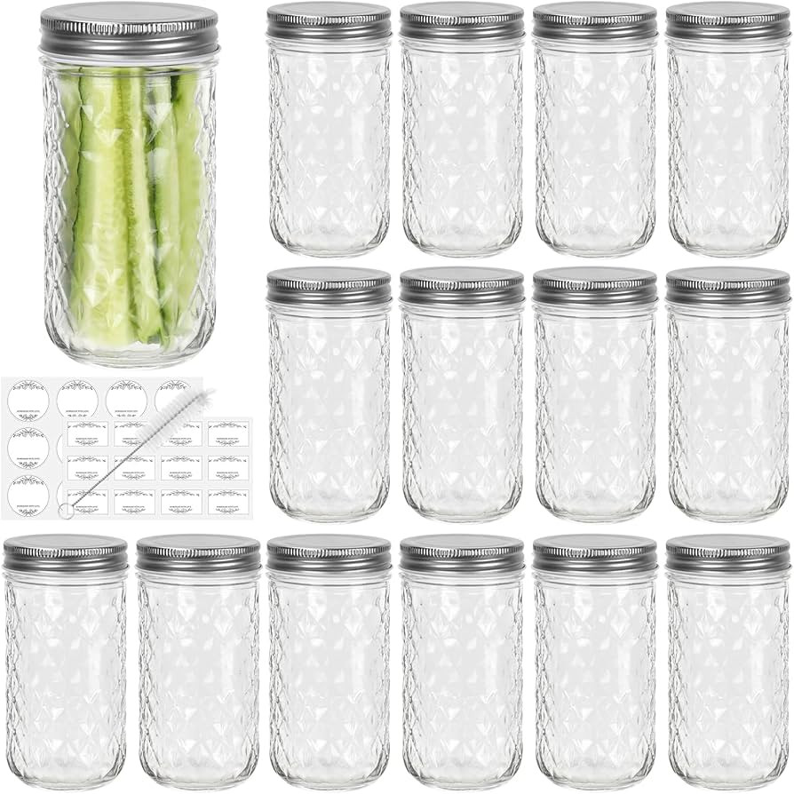 CycleMore 15 Pcs 12oz Mason Jars With One Piece Silver Metal Lids, Canning Jars Glass Regular Mou... | Amazon (US)
