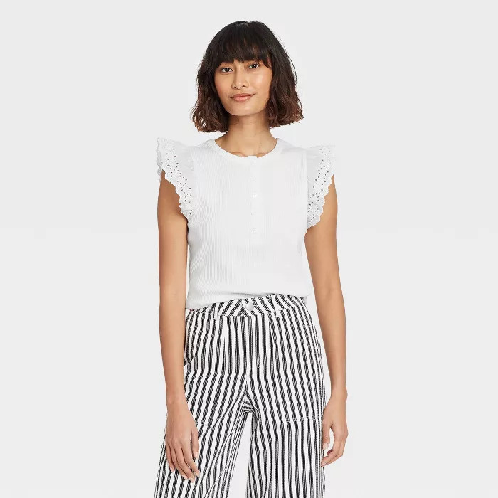 Women's Eyelet Ruffle Sleeve Tank Top - Who What Wear™ | Target