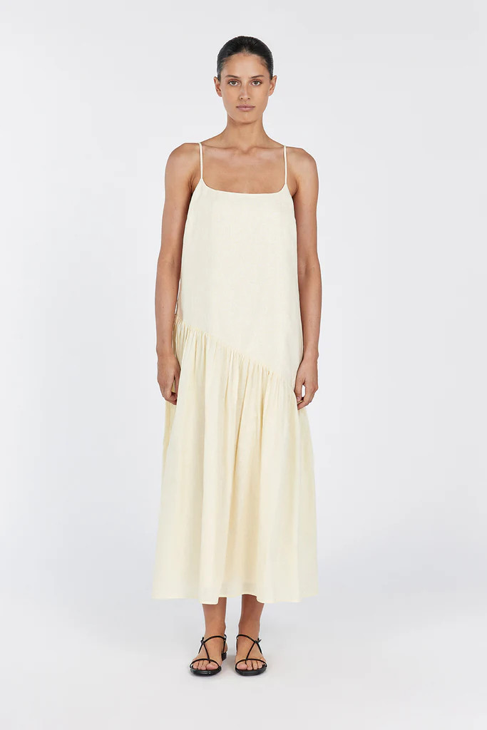 NOAH LEMON LINEN ASYM MIDI DRESS | DISSH