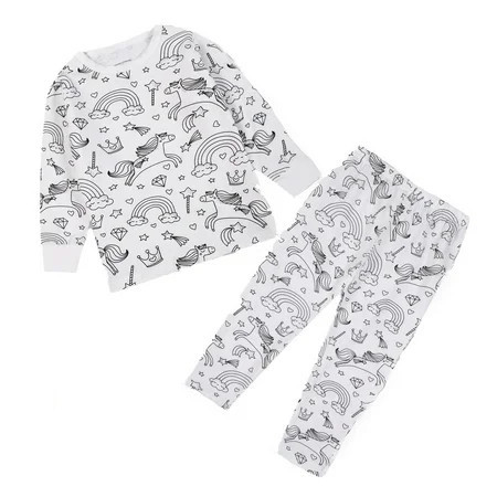 Hand Painted Kids Pajamas DIY Children's Clothing Long Sleeve Crew Neck Top with Pajamas Pants Cute Funny Cartoon Print Cotton Pajamas That Kids Can Color Color Me Pjs for Boys 6T Rainbow Printed | Walmart (US)