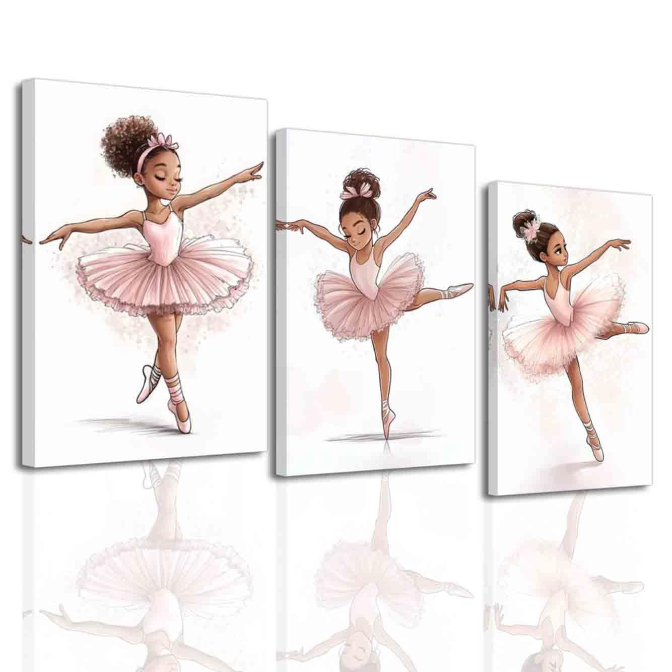 BJYCHG Black Ballerina Wall Art Pink Nursery Pictures Set of 3 Black Girl Posters African America... | Amazon (US)