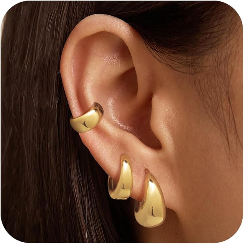 CHESKY Chunky Gold Earrings for Women, Hypoallergenic Huggie Hoop Earrings Set 14K Gold Plated/St... | Amazon (US)