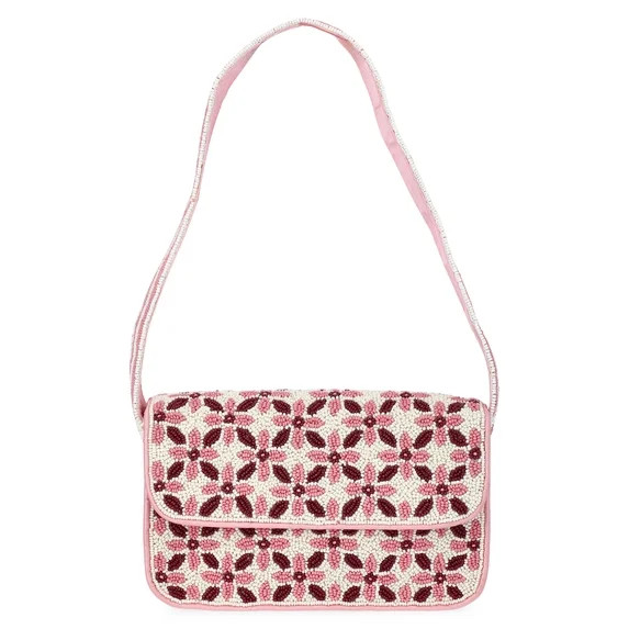 Scoop Women's Beaded Flap Shoulder Bag, Pink Print | Walmart (US)