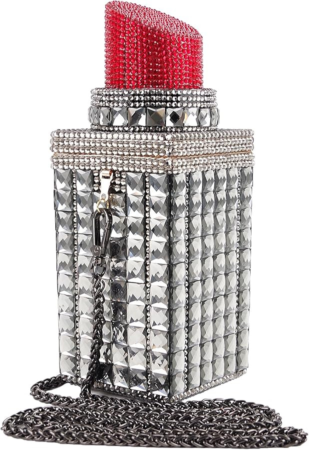 Sheiyeah Women Lipstick Shape Inlaid Rhinestone Crystal Glitter Evening Bags Purses Clutch Sparkl... | Amazon (US)