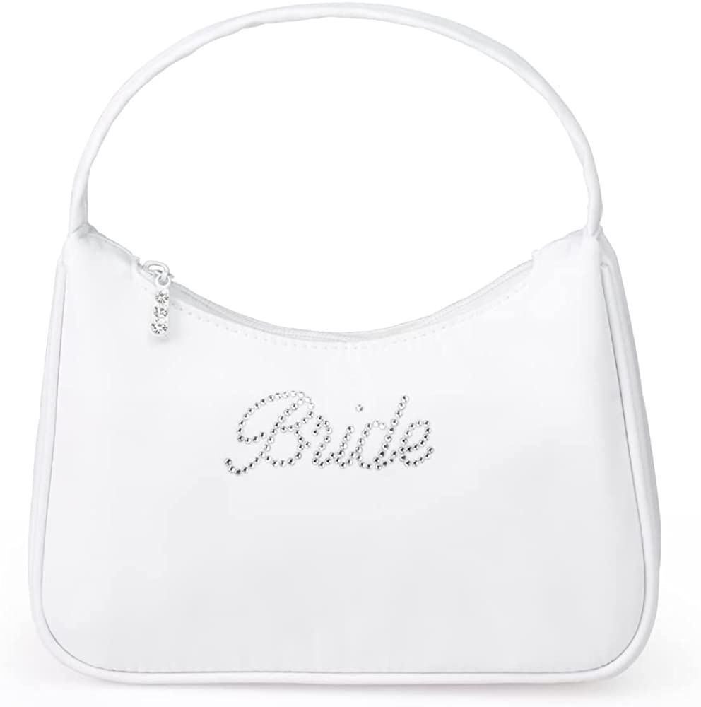 xo, Fetti Bachelorette Party Decorations Bride Mini Bag - White Nylon Purse | Rhinestone Bride To Be | Amazon (US)