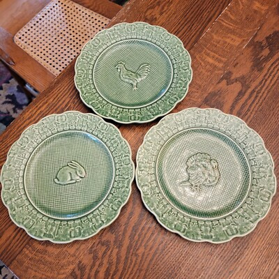 Bordallo Pinheiro Bunny Rooster Turkey Green Plates Portugal 8” Set Of 3 Read  | eBay | eBay US