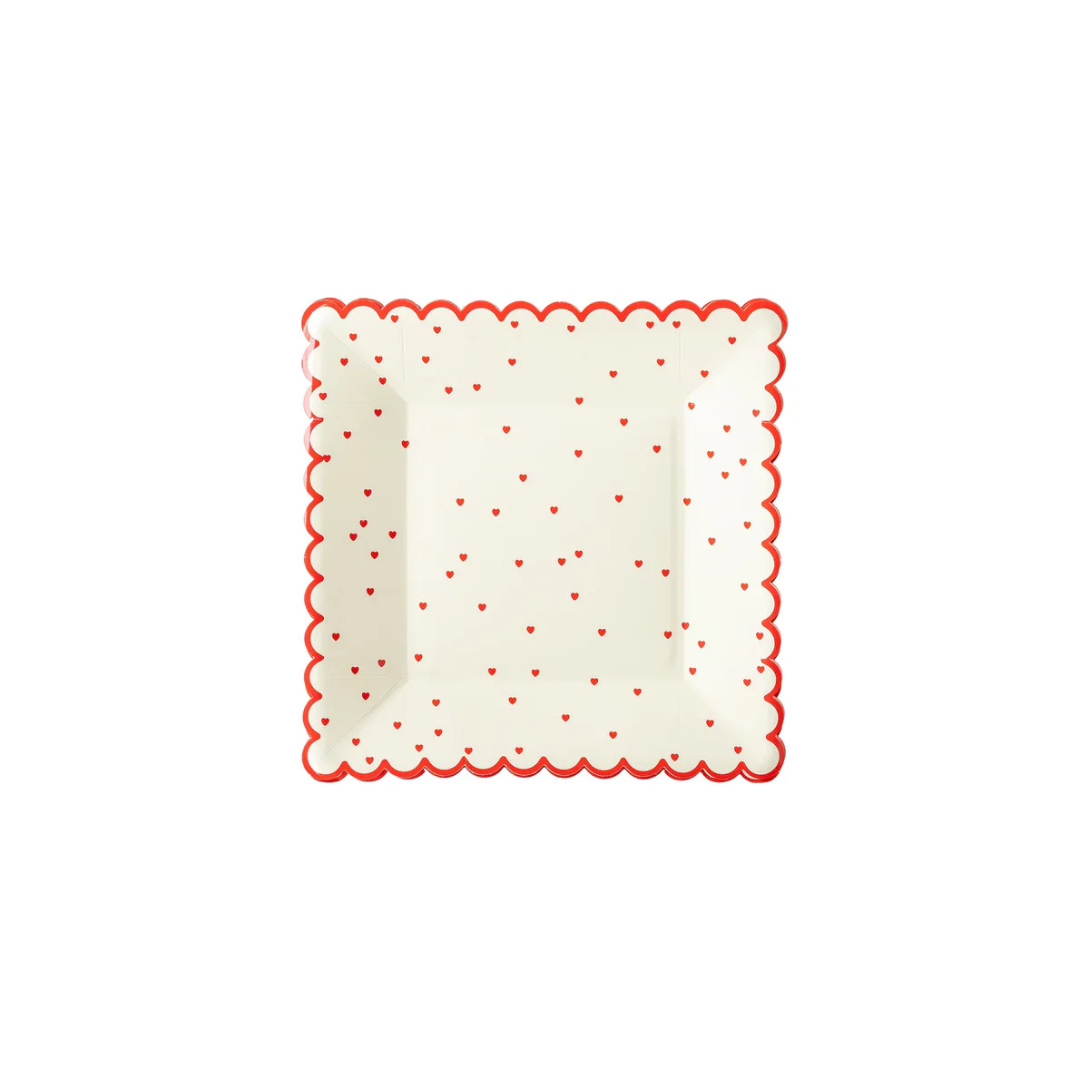 Red Scattered Hearts Scalloped Plates | Ellie and Piper
